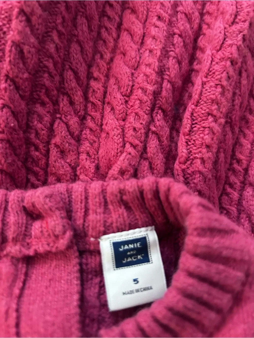 Janie and Jack Fuchsia Cable Knit Dress Bow & Embroidered Flowers. Size 5